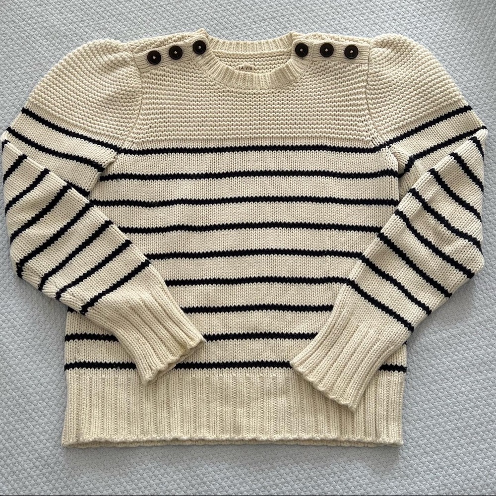 La Vie Rebecca Taylor 100% Cotton Striped Sweater